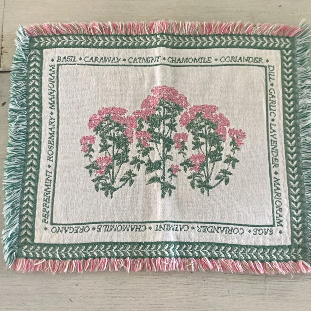 Vintage Herbal Garden Floral Fringed Placemats Set of Two
